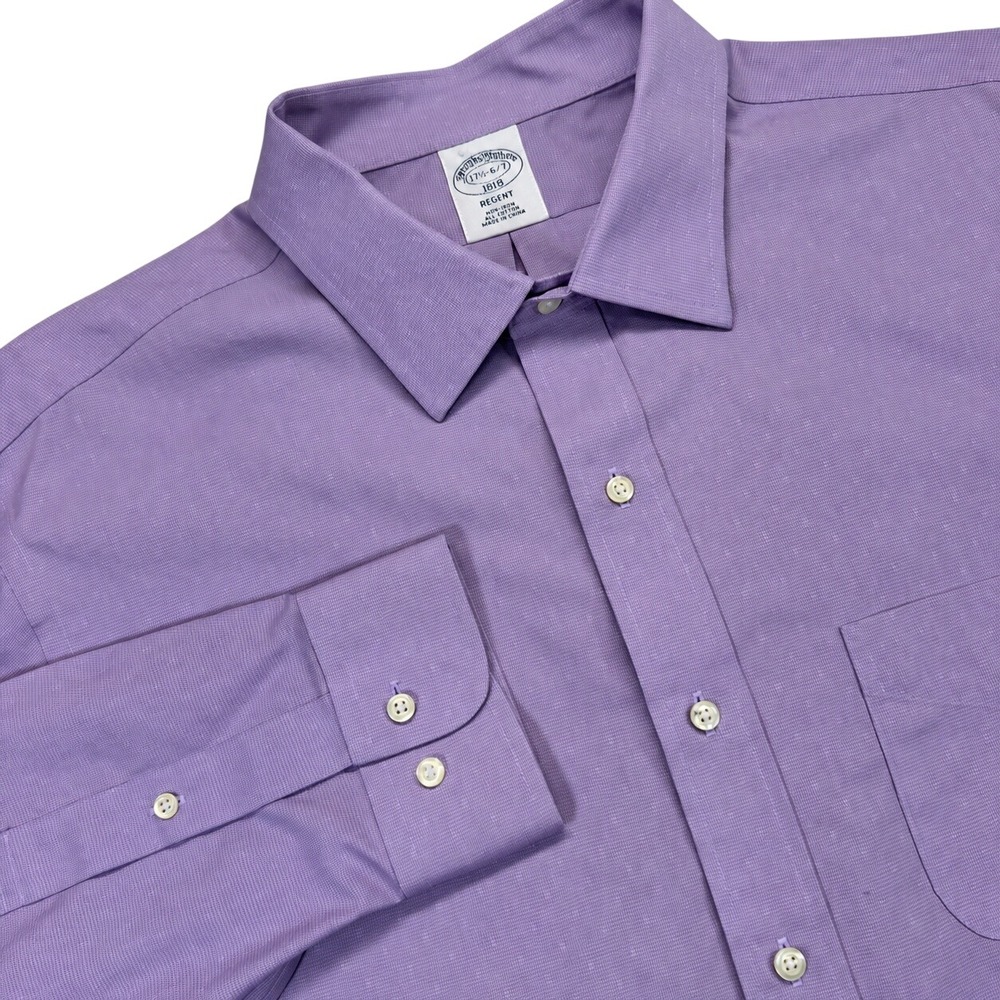 Brooks Brothers Dress Shirt Mens 17.5 36/37 Regent Purple Non Iron Cotton 1818